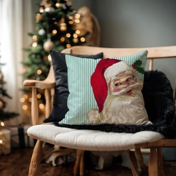 Christmas Pillow Covers Green Santa Decoration 4pc Accent Holiday Xmas Decor - Picture 3 of 6